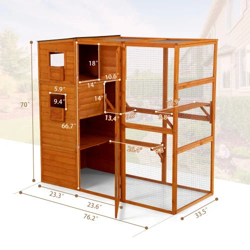 Large wooden cat cage, cat villa with waterproof roof and platform,