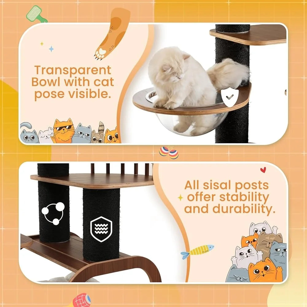 Solid Wood Cat Tree Tower Multifunctional Indoor Playground Cats