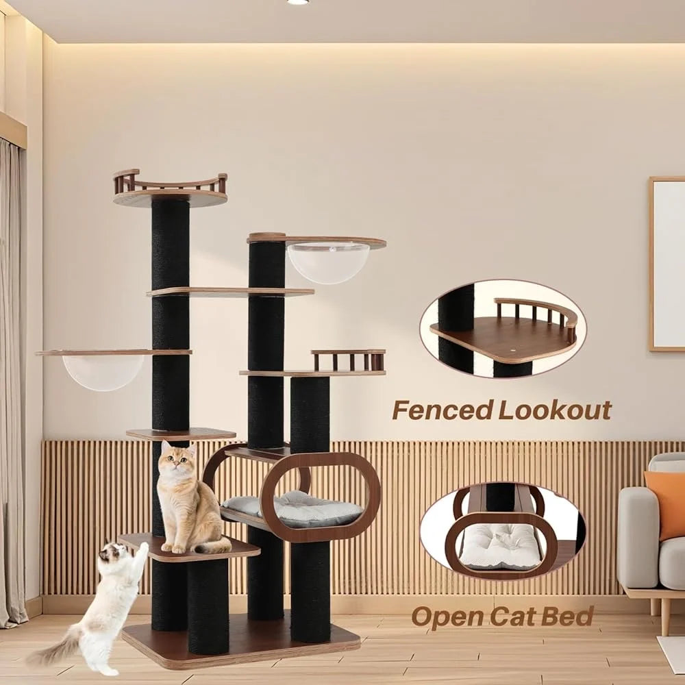 Solid Wood Cat Tree Tower Multifunctional Indoor Playground Cats