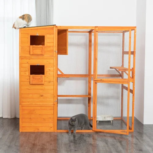 Large wooden cat cage, cat villa with waterproof roof and platform,
