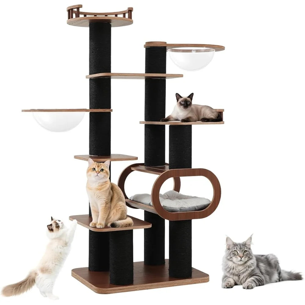 Solid Wood Cat Tree Tower Multifunctional Indoor Playground Cats