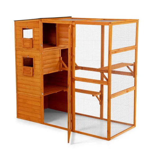 Large wooden cat cage, cat villa with waterproof roof and platform,