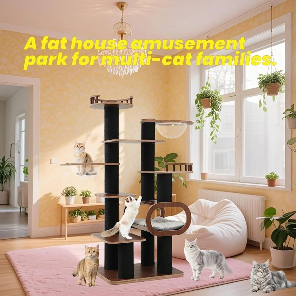 Solid Wood Cat Tree Tower Multifunctional Indoor Playground Cats