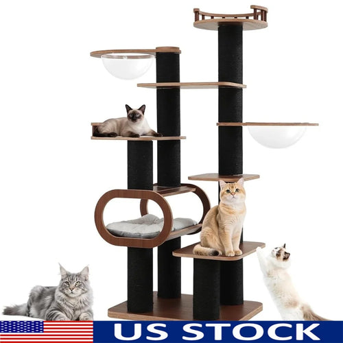 Solid Wood Cat Tree Tower Multifunctional Indoor Playground Cats